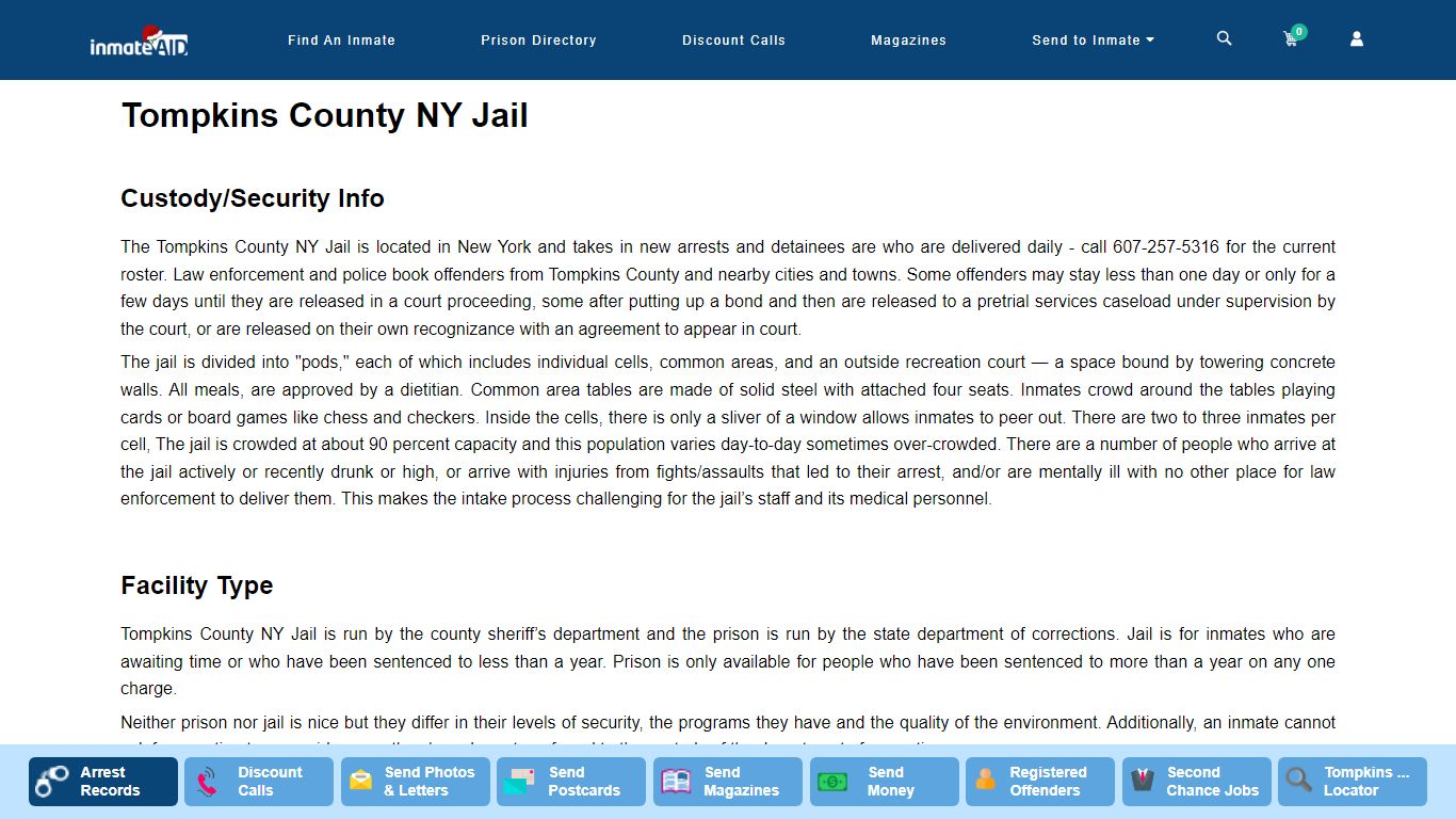 Tompkins County NY Jail - InmateAid